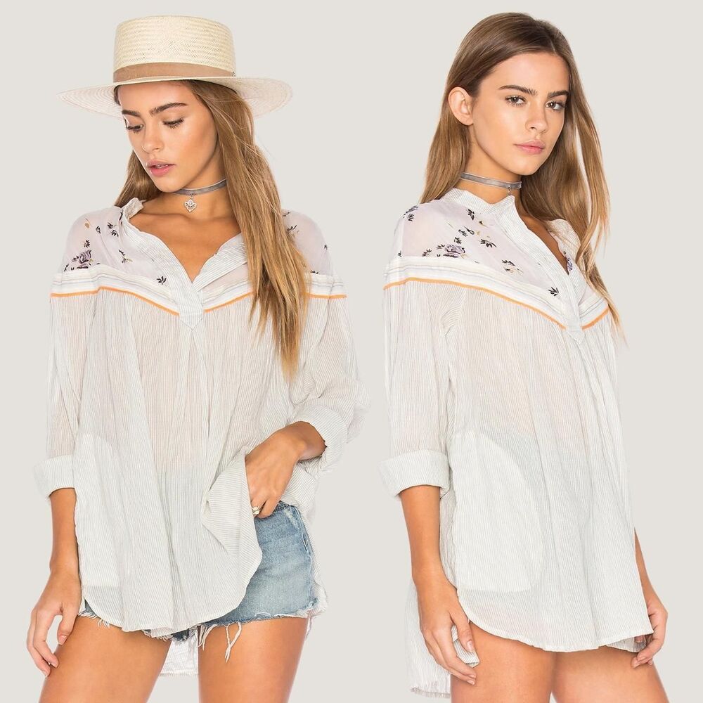 Free People White Floral Tunic